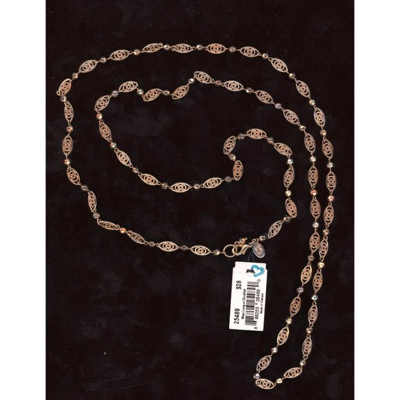 Delicate Rose Gold Toned Filigree Necklace 40 Inches Long NWT - Wear Long or Dou - Picture 2 of 2